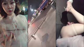 Zhang Sini Wearing Transparent Dress Walking In Public To Masturbate In The Park