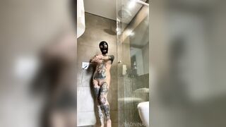 Badninax In The Shower With Latex Hood