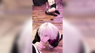 Femboy Hami Blowjob In Glasses With Mirror Play