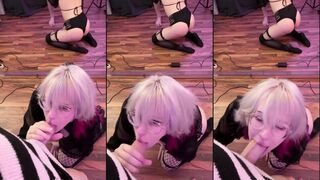 Femboy Hami mamada con gafas y juegos con el espejo