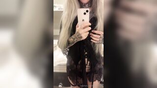 Miss Jezebel Standing Masturbation In Sexy Black Dress
