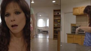 Trans Girl in Pink Skirt Gets Blowjob From Busty Woman in Kitchen